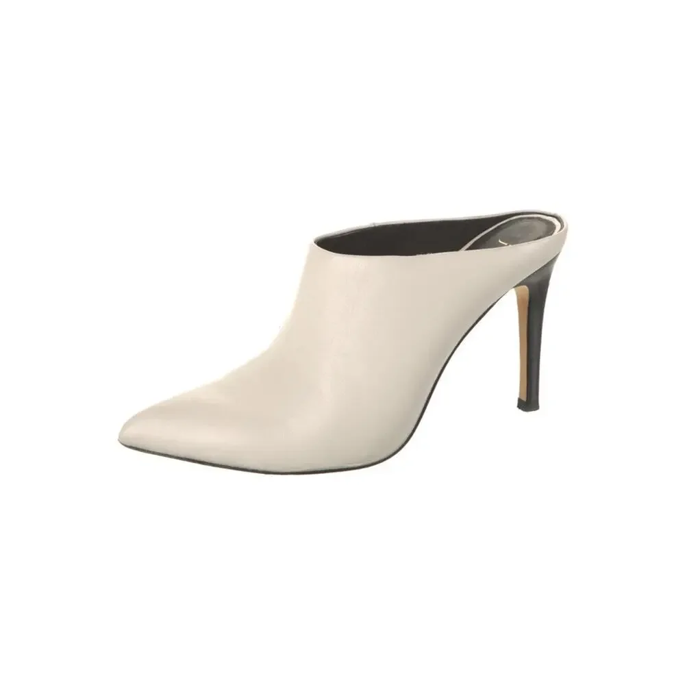 JOIE Aline Ivory Leather Pointed Toe Stiletto Mule Heels Pumps 36.5